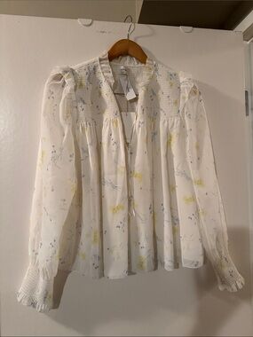 Wilfred off white Floral Smocked Blouse with Puff Sleeves